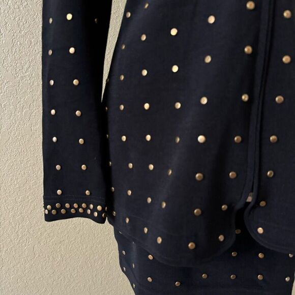 Tadashi Shoji Women's Brass Studded Suit Set Black 2 Piece Bold Office Statement - Picture 3 of 10